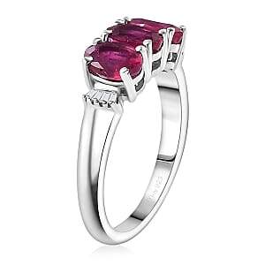 D'Joy Premium Niassa Ruby (FF) and Diamond 2.20 ctw Ring in Rhodium Over Sterling Silver (Size 10.0)