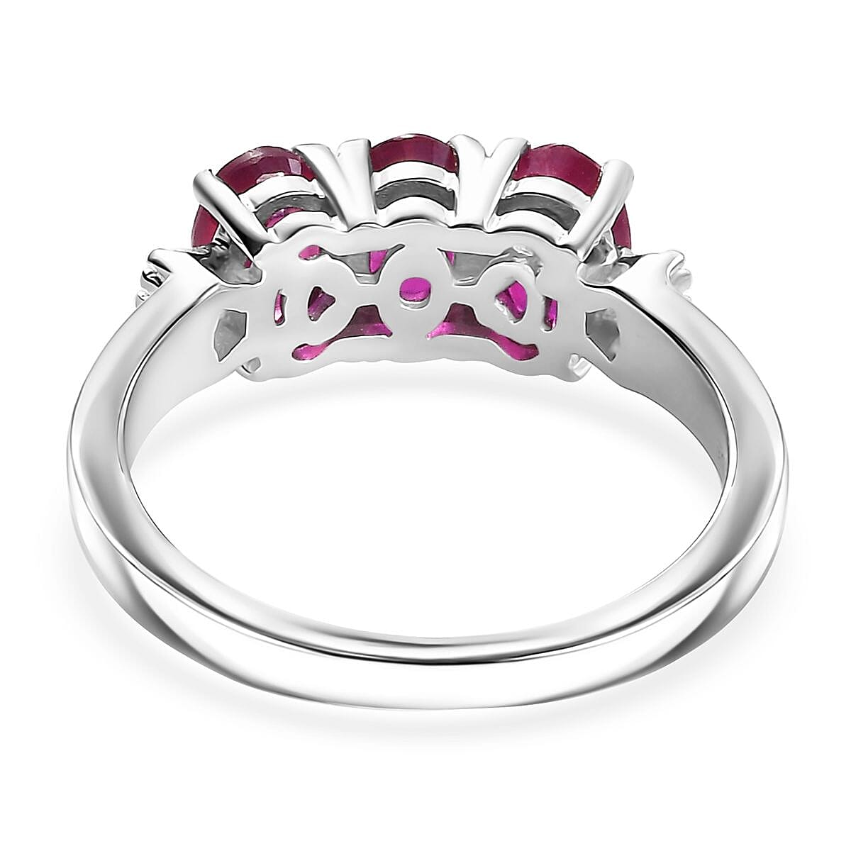 D'Joy Premium Niassa Ruby (FF) and Diamond 2.20 ctw Ring in Rhodium Over Sterling Silver (Size 10.0) image number 4