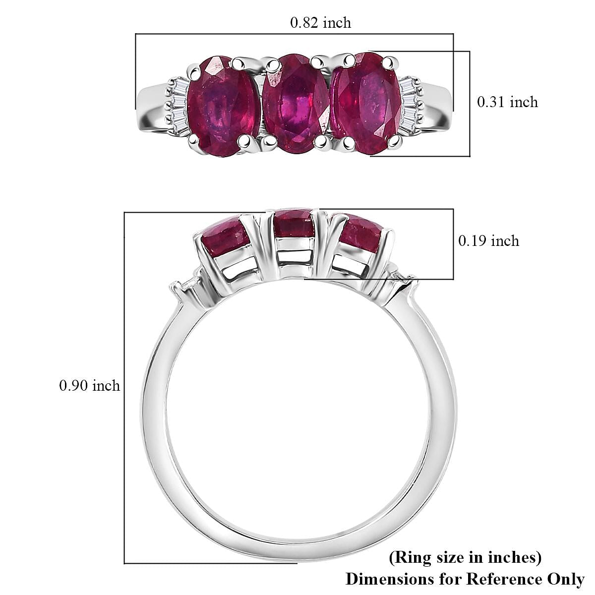 D'Joy Premium Niassa Ruby (FF) and Diamond 2.20 ctw Ring in Rhodium Over Sterling Silver (Size 10.0) image number 5