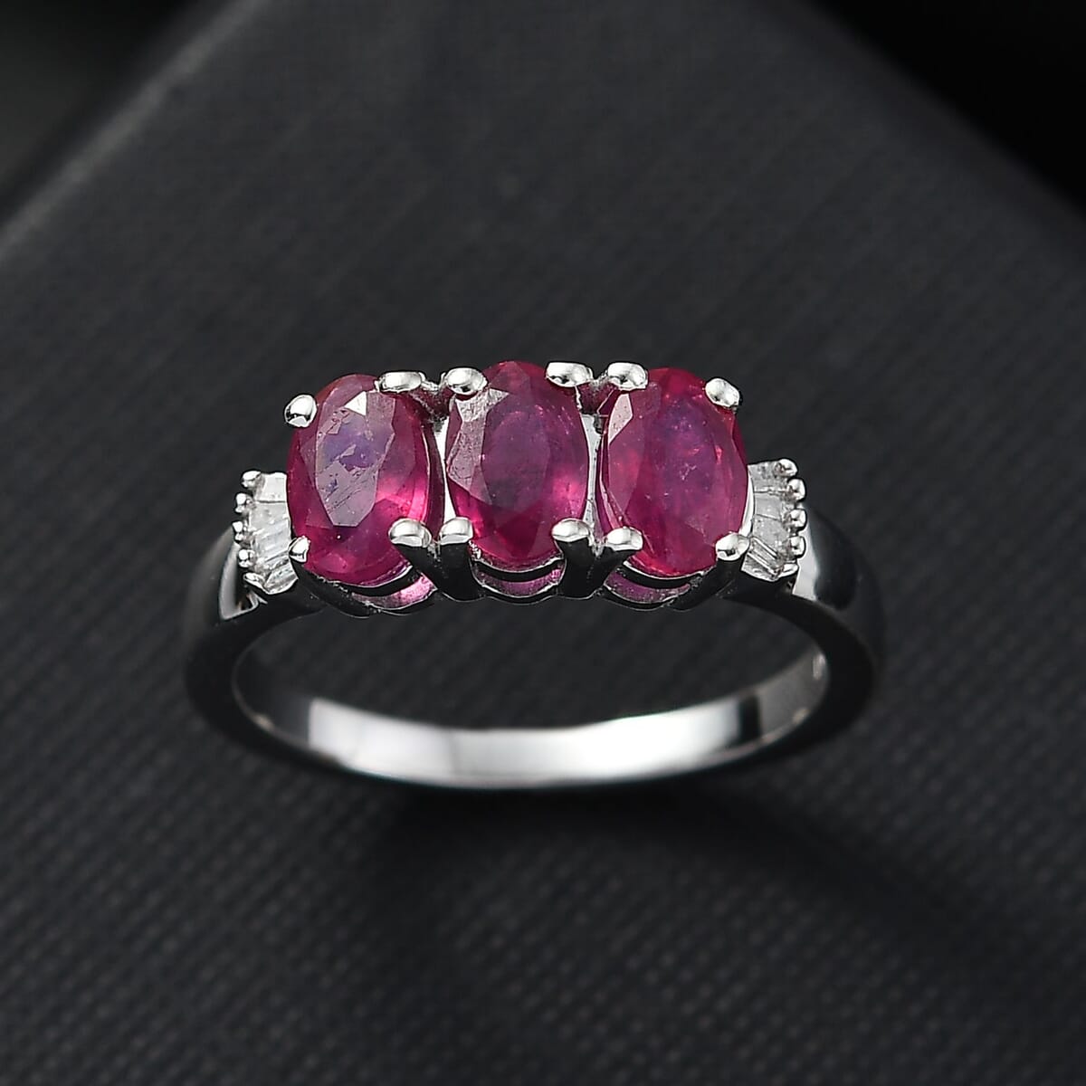 Premium Niassa Ruby (FF) and Diamond 2.20 ctw Ring in Rhodium Over Sterling Silver (Size 8.0) image number 1