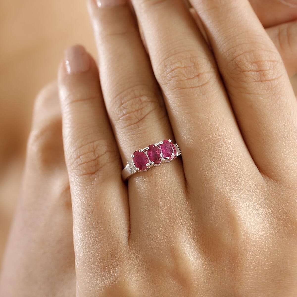Premium Niassa Ruby (FF) and Diamond 2.20 ctw Ring in Rhodium Over Sterling Silver (Size 8.0) image number 2