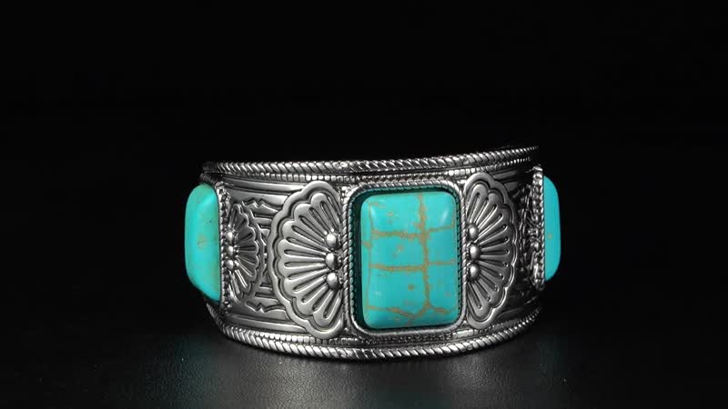 Constituted Blue Howlite 60.00 ctw Cuff Bracelet in Silvertone (7.0 In)