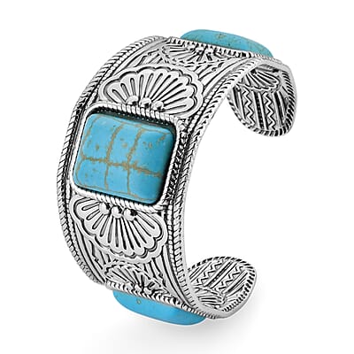 Constituted Blue Howlite 60.00 ctw Cuff Bracelet in Silvertone (7.0 In)