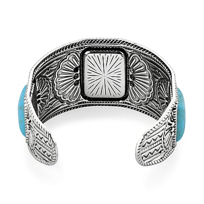 Constituted Blue Howlite 60.00 ctw Cuff Bracelet in Silvertone (7.0 In)