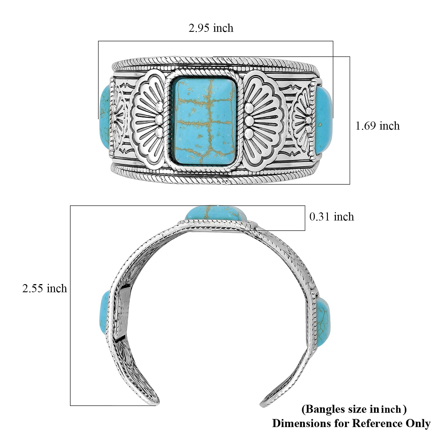 Constituted Blue Howlite 60.00 ctw Cuff Bracelet in Silvertone (7.0 In)