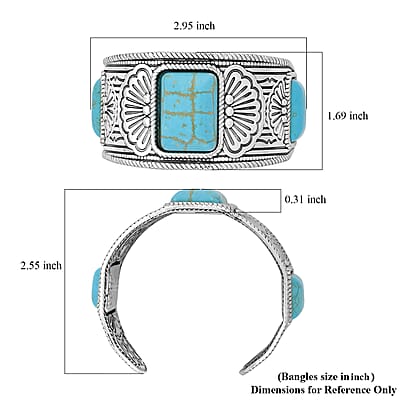 Constituted Blue Howlite 60.00 ctw Cuff Bracelet in Silvertone (7.0 In)