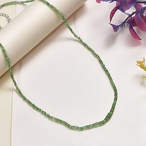 Tsavorite Garnet 25.00 ctw Beaded Necklace in Rhodium Over Sterling Silver 20 Inches