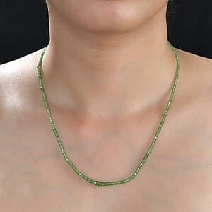 Tsavorite Garnet 25.00 ctw Beaded Necklace in Rhodium Over Sterling Silver 20 Inches