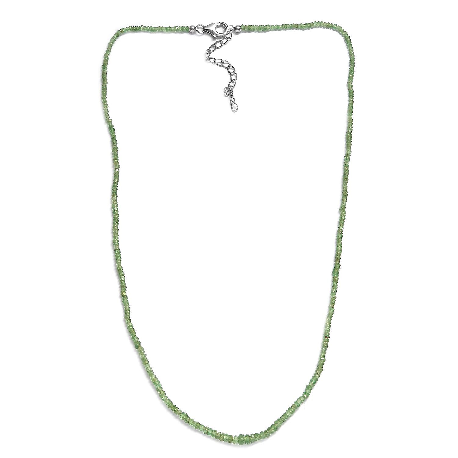 Tsavorite Garnet 25.00 ctw Beaded Necklace in Rhodium Over Sterling Silver 20 Inches
