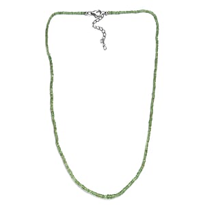 Tsavorite Garnet 25.00 ctw Beaded Necklace in Rhodium Over Sterling Silver 20 Inches