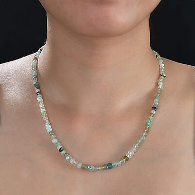 Zimbaprase 72.00 ctw Beaded Necklace in Rhodium Over Sterling Silver 20 Inches