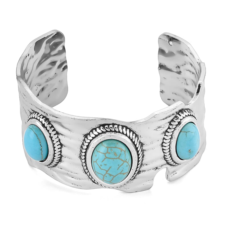 Blue Howlite 30.00 ctw Cuff Bracelet in Silvertone (7.0 In)