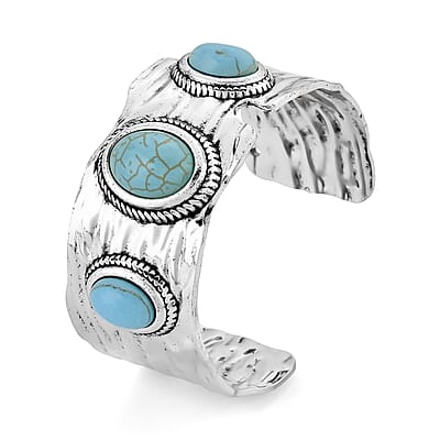 Blue Howlite 30.00 ctw Cuff Bracelet in Silvertone (7.0 In)