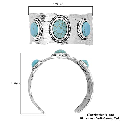 Blue Howlite 30.00 ctw Cuff Bracelet in Silvertone (7.0 In)