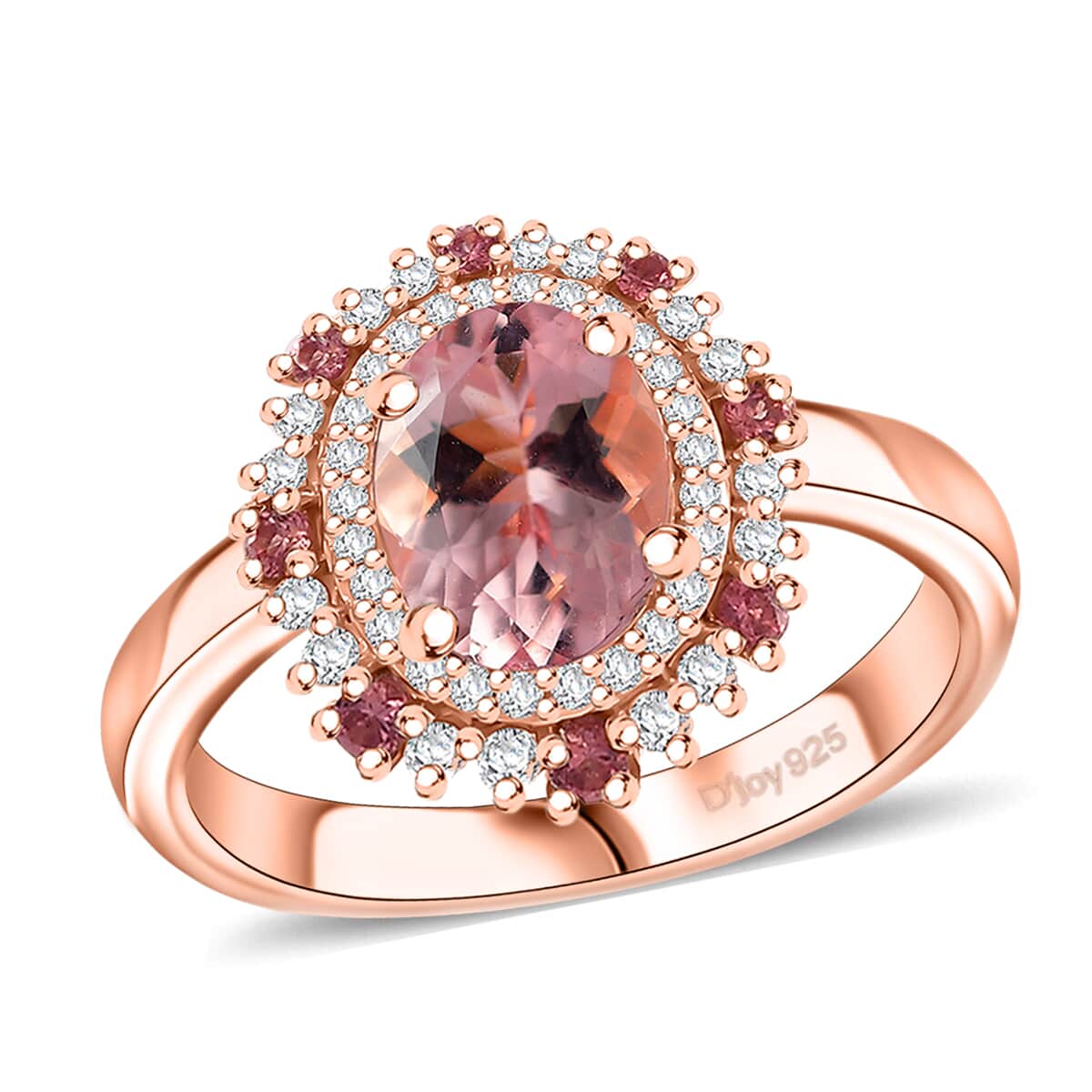 Pink Morganite and Multi Gemstone 1.85 ctw Ring in 18K Vermeil Rose Gold Over Sterling Silver (Size 10.0) image number 0