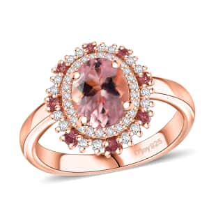 Pink Morganite and Multi Gemstone 1.85 ctw Ring in 18K Vermeil Rose Gold Over Sterling Silver (Size 10.0)