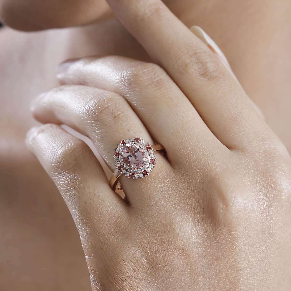 Pink Morganite and Multi Gemstone 1.85 ctw Ring in 18K Vermeil Rose Gold Over Sterling Silver (Size 10.0) image number 2