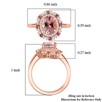 Pink Morganite and Multi Gemstone 1.85 ctw Ring in 18K Vermeil Rose Gold Over Sterling Silver (Size 10.0)