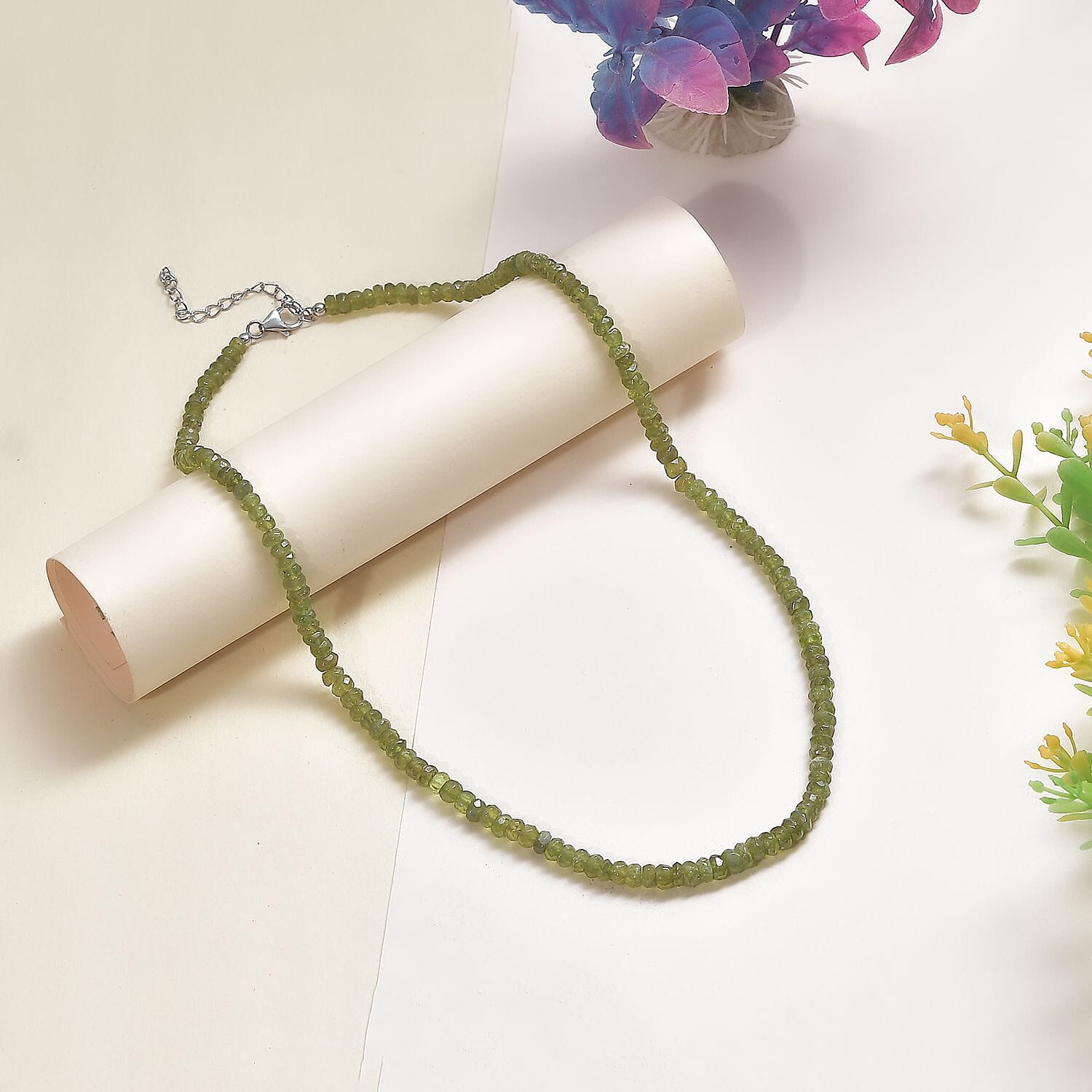 Vesuvianite 92.00 ctw Beaded Necklace in Rhodium Over Sterling Silver 18 Inches