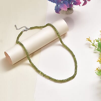 Vesuvianite 92.00 ctw Beaded Necklace in Rhodium Over Sterling Silver 18 Inches