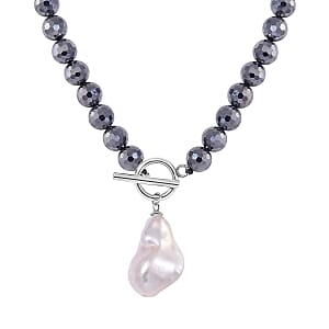 Terahertz and Baroque Pearl 220.00 ctw Necklace in Stainless Steel (20 Inches)