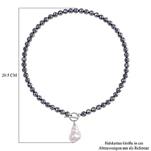 Terahertz and Baroque Pearl 220.00 ctw Necklace in Stainless Steel (20 Inches)
