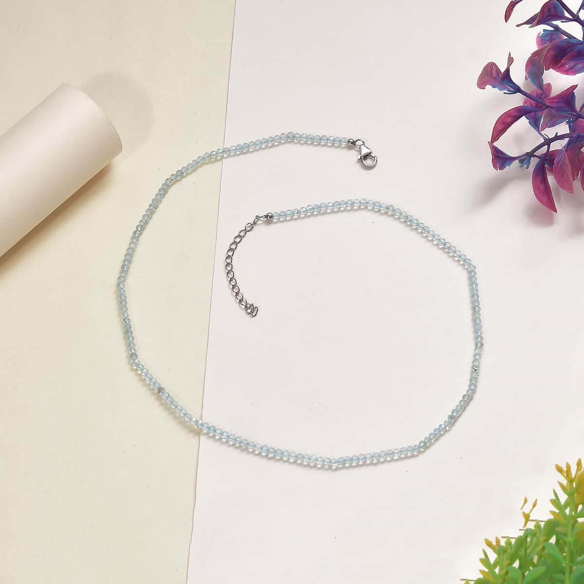 Mangoro Aquamarine 40.00 ctw Beaded Necklace in Rhodium Over Sterling Silver 18 Inches image number 1