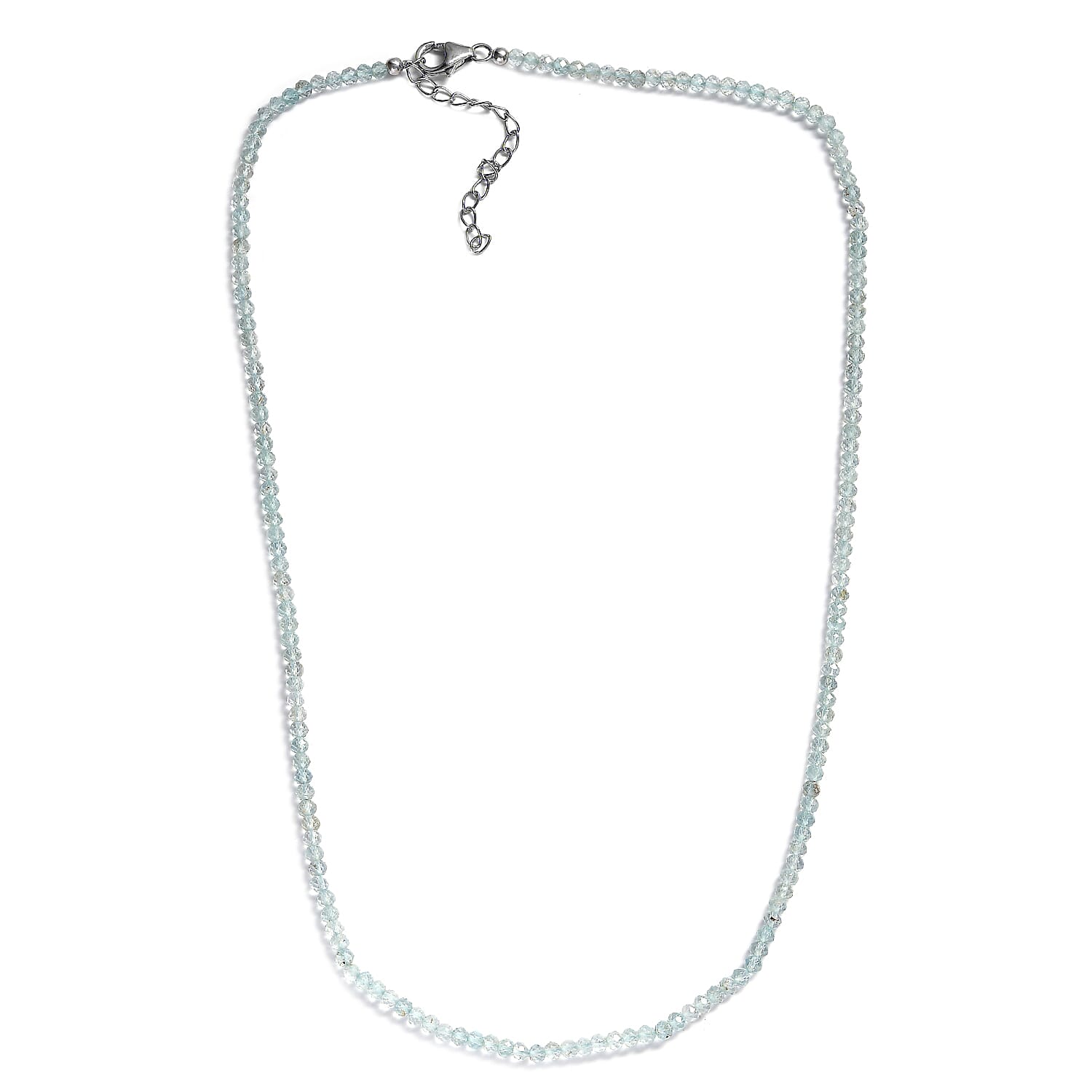 Mangoro Aquamarine 40.00 ctw Beaded Necklace in Rhodium Over Sterling Silver 18 Inches
