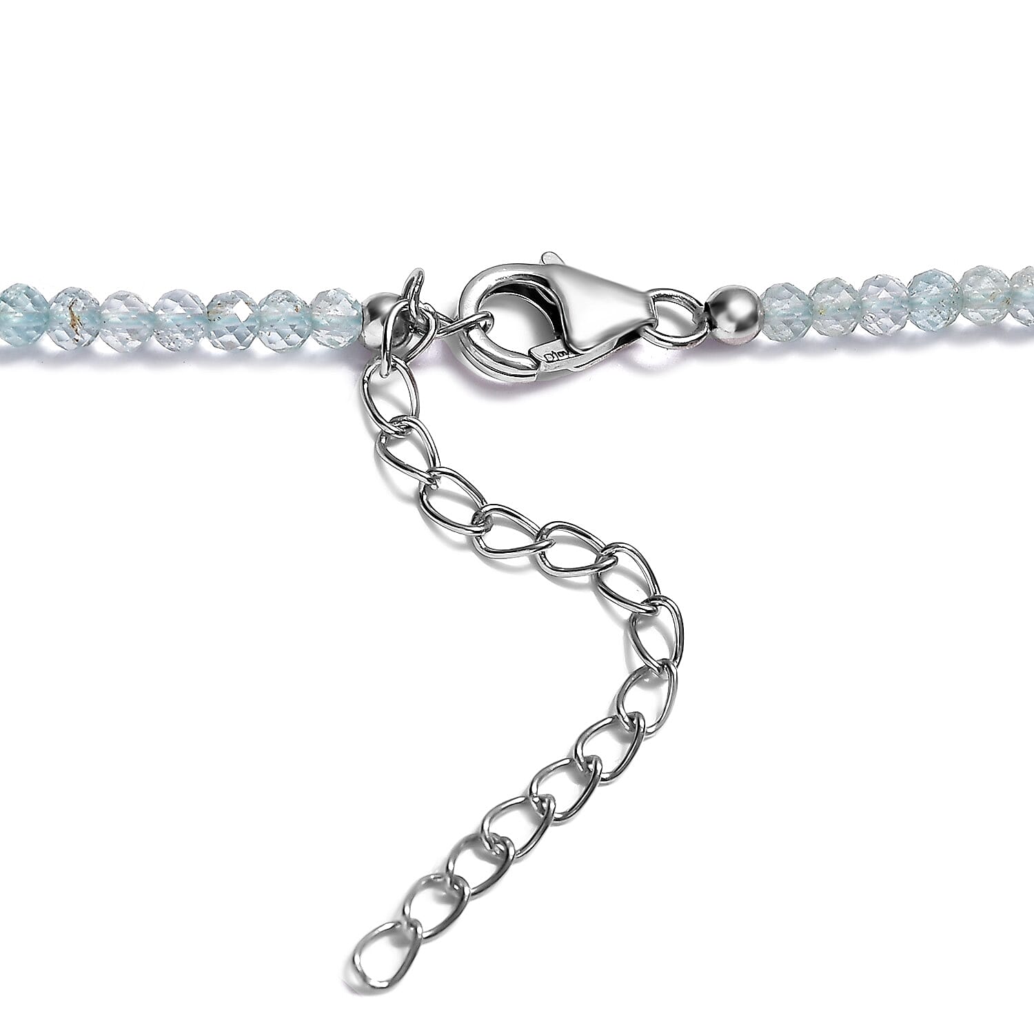 Mangoro Aquamarine 40.00 ctw Beaded Necklace in Rhodium Over Sterling Silver 18 Inches
