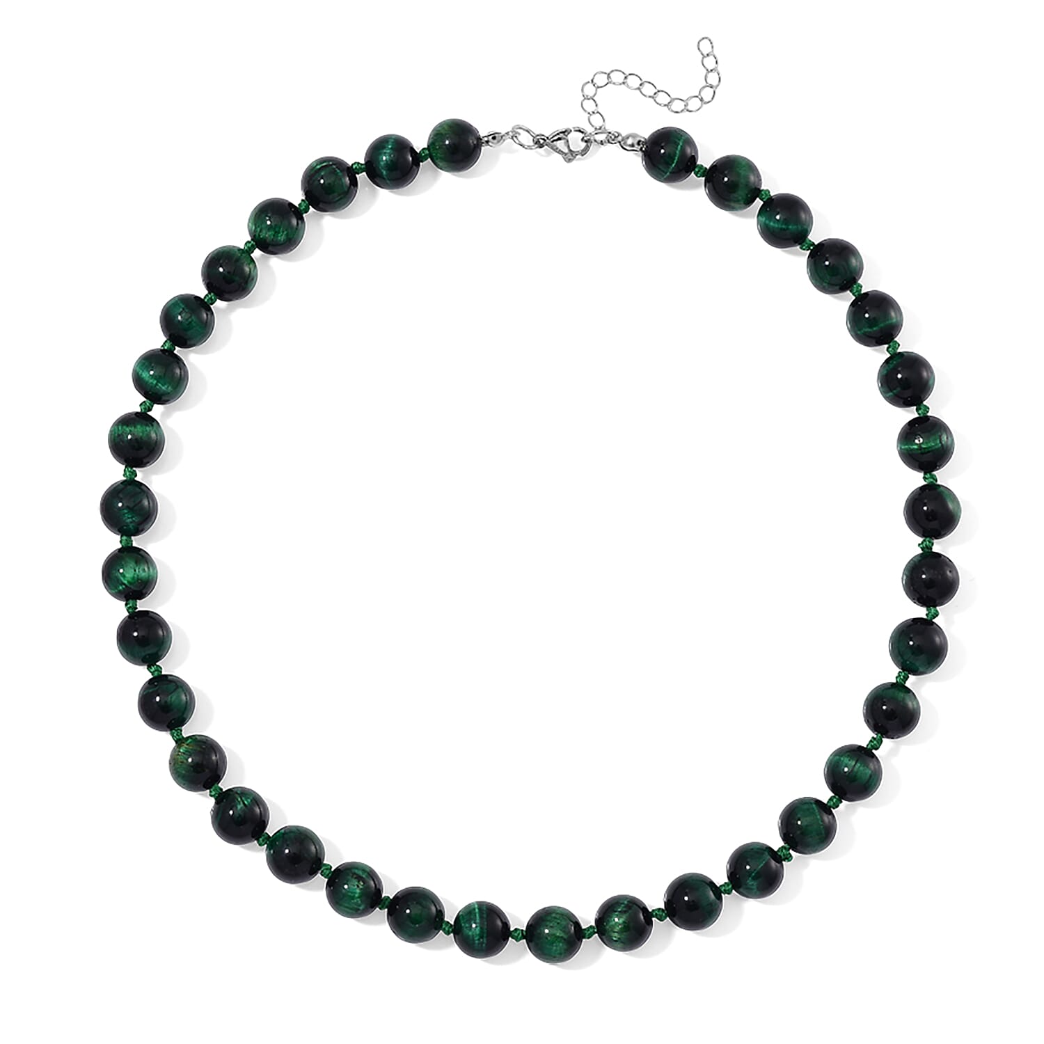 Green Tiger Eye (D) 250.00 ctw Beaded Necklace in Stainless Steel 18-20 Inches