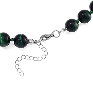 Green Tiger Eye (D) 250.00 ctw Beaded Necklace in Stainless Steel 18-20 Inches