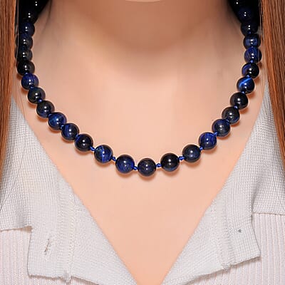 Blue Tiger's Eye (D) 250.00 ctw Beaded Necklace in Stainless Steel 18-20 Inches