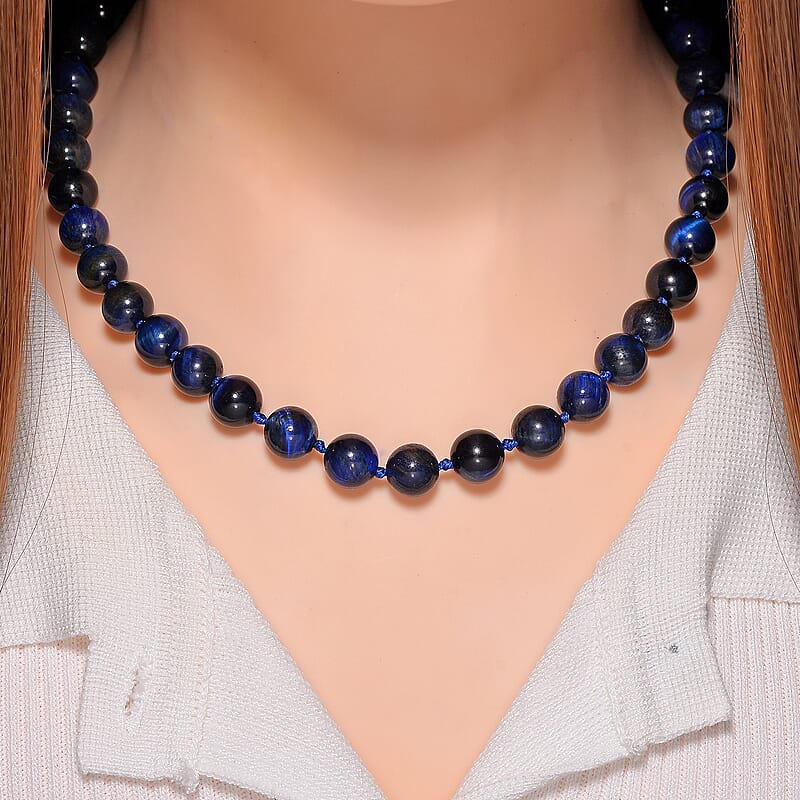 Blue Tiger's Eye (D) 250.00 ctw Beaded Necklace in Stainless Steel 18-20 Inches