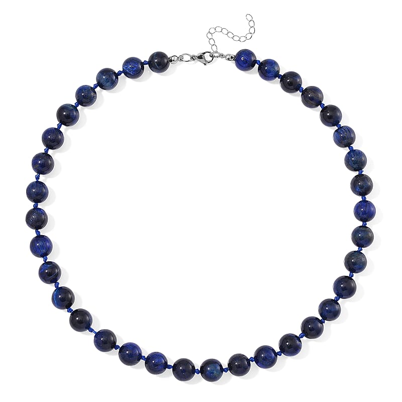Blue Tiger's Eye (D) 250.00 ctw Beaded Necklace in Stainless Steel 18-20 Inches