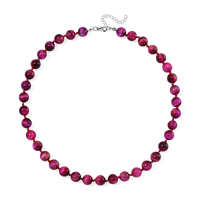 Fuchsia Tiger's Eye (D) 250.00 ctw Beaded Necklace in Stainless Steel 18-20 Inches