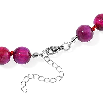 Fuchsia Tiger's Eye (D) 250.00 ctw Beaded Necklace in Stainless Steel 18-20 Inches