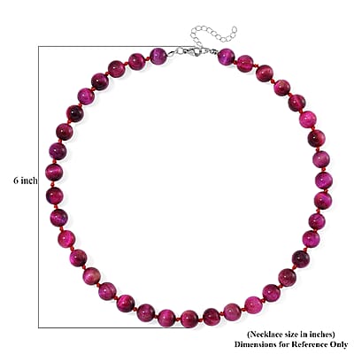 Fuchsia Tiger's Eye (D) 250.00 ctw Beaded Necklace in Stainless Steel 18-20 Inches