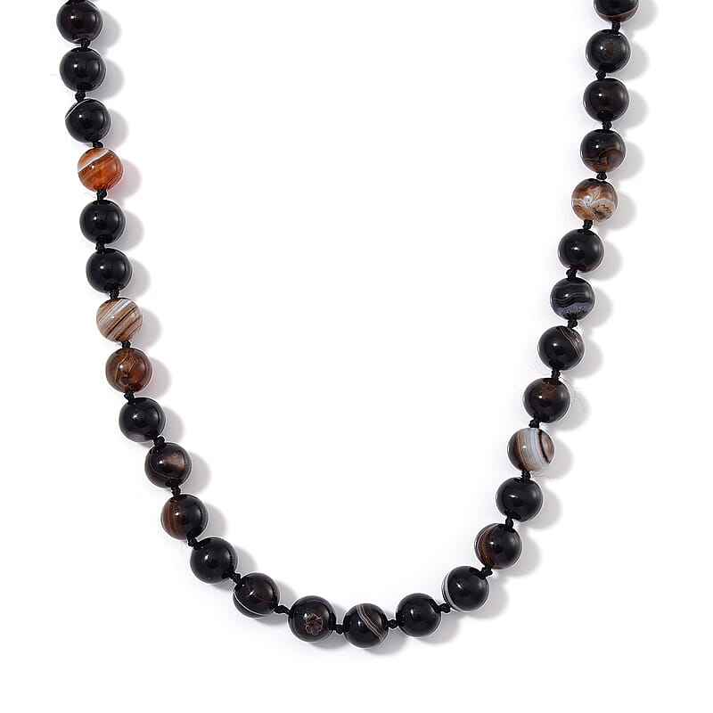 Agate Beaded Necklace (18-20 Inches) in Stainless Steel 250.00 ctw