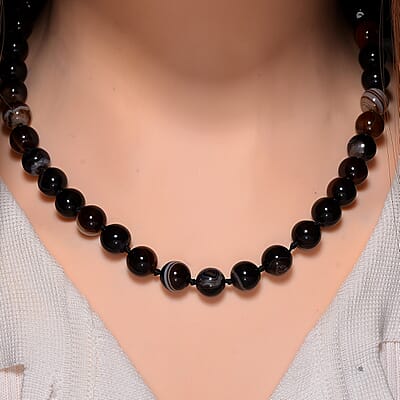 Agate Beaded Necklace (18-20 Inches) in Stainless Steel 250.00 ctw