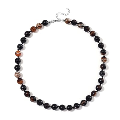 Agate Beaded Necklace (18-20 Inches) in Stainless Steel 250.00 ctw