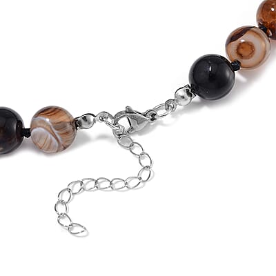 Agate Beaded Necklace (18-20 Inches) in Stainless Steel 250.00 ctw