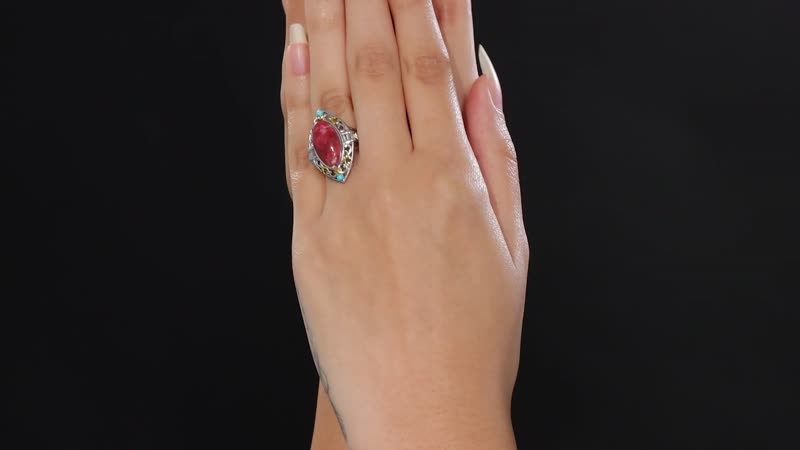 Karis Norwegian Thulite and Multi Gemstone 8.65 ctw Ring in 18K YG Plated and Platinum Bond
