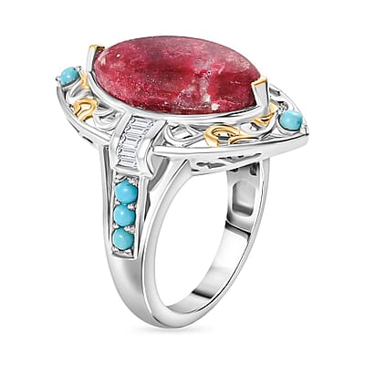 Karis Norwegian Thulite and Multi Gemstone 8.65 ctw Ring in 18K YG Plated and Platinum Bond (Size 10.0)