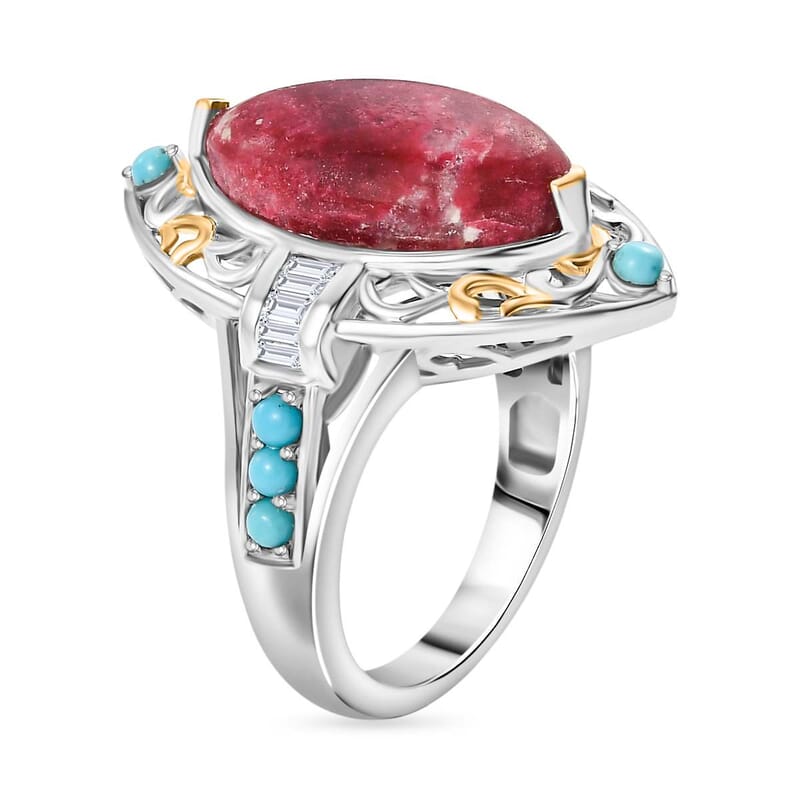 Karis Norwegian Thulite and Multi Gemstone 8.65 ctw Ring in 18K YG Plated and Platinum Bond (Size 10.0)