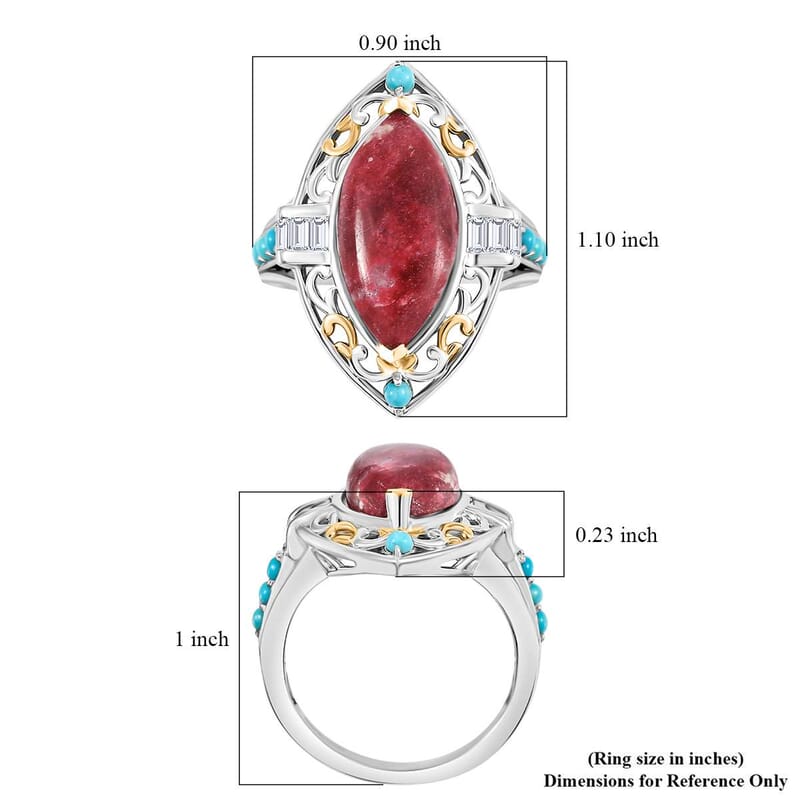 Karis Norwegian Thulite and Multi Gemstone 8.65 ctw Ring in 18K YG Plated and Platinum Bond (Size 10.0)