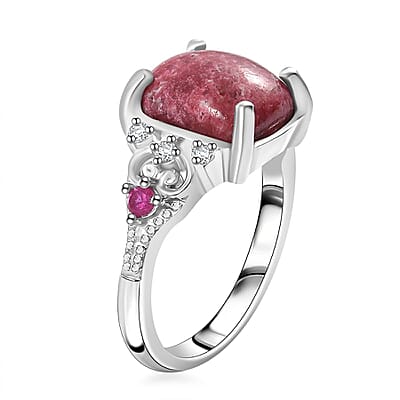 D'Joy Premium Norwegian Thulite and Multi Gemstone 4.10 ctw Ring in Rhodium Over Sterling Silver (Size 10.0)