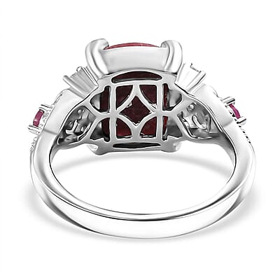 D'Joy Premium Norwegian Thulite and Multi Gemstone 4.10 ctw Ring in Rhodium Over Sterling Silver (Size 10.0)