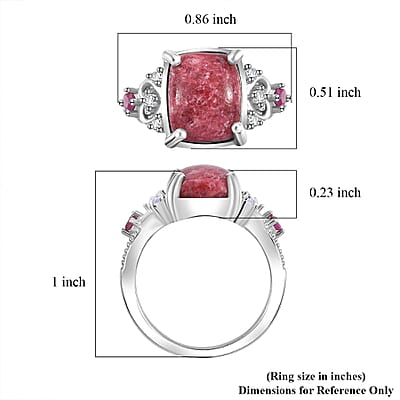 D'Joy Premium Norwegian Thulite and Multi Gemstone 4.10 ctw Ring in Rhodium Over Sterling Silver (Size 10.0)