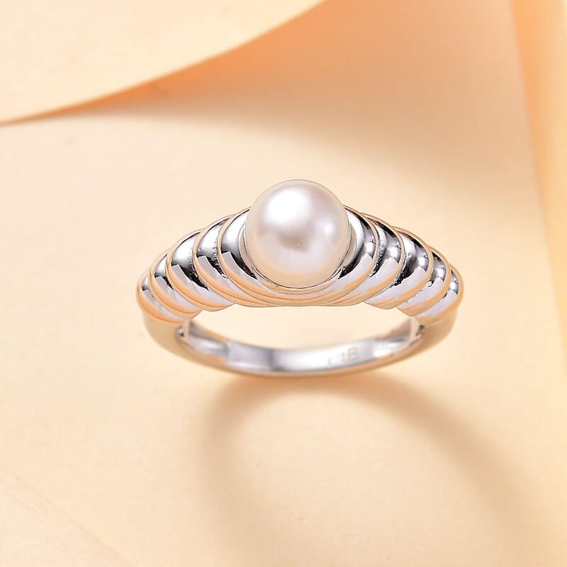 Freshwater Pearl Ring in Platinum Bond (Size 10.0)