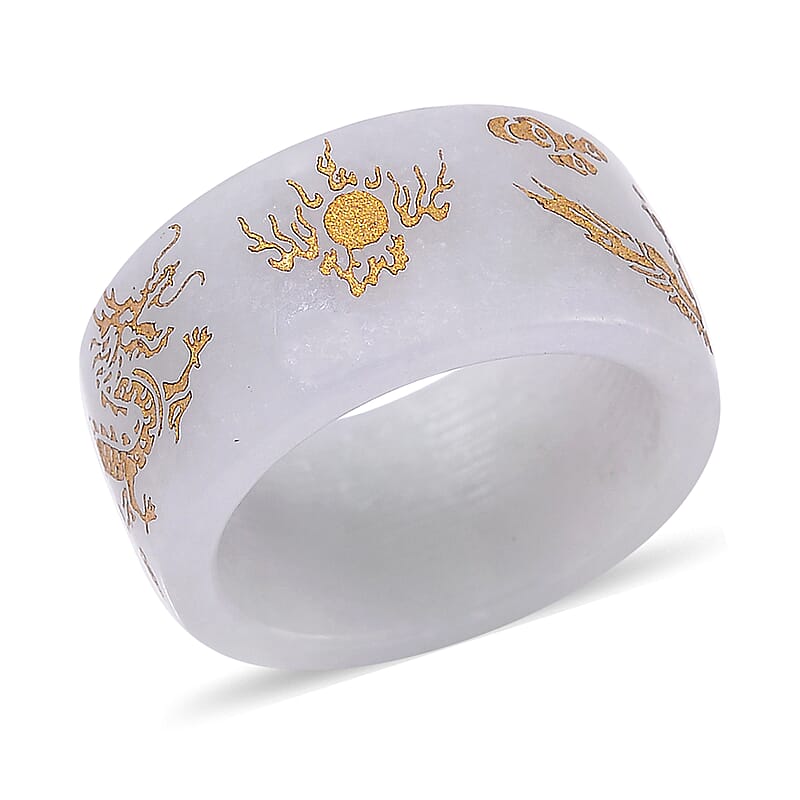 Natural Jade 35.00 ctw Carved Dragon Band Ring (Size 10.0)